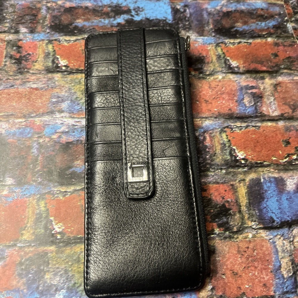 Black LODIS Leather Slim Wallet ID Credit Card Holder Cash Zip Pouch Pocket